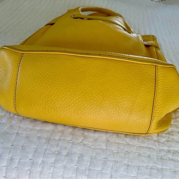 Cole Haan handbag purse yellow w gold detailing soft pebbled leather - Picture 5 of 15